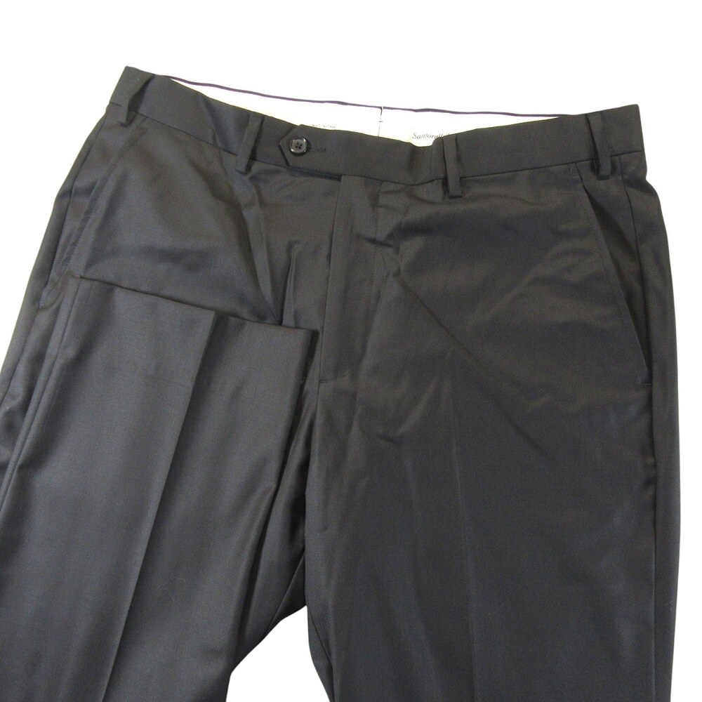 Santorelli Mens Dress Pants Loro Piana Wool 36 x 31 Black Flat Front Made Italy